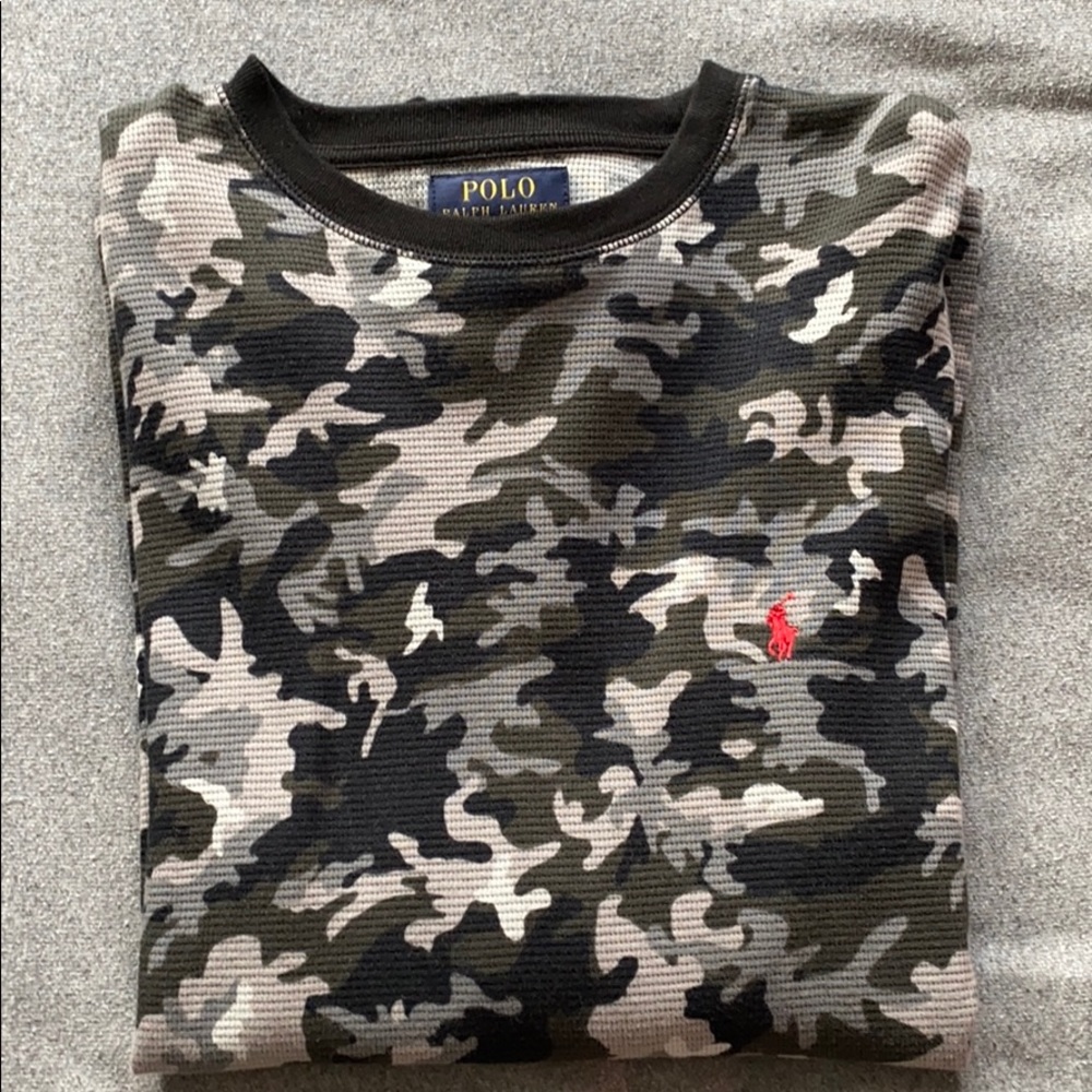 Long sleeve polo waffle shirt